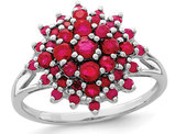 1.20 Carat (ctw) Natural Ruby Cluster Ring in Rhodium Plated Sterling Silver